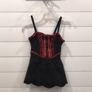 Free People Spaghetti Top w/ Empire Cinch in Black